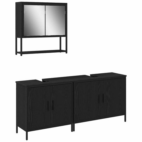 vidaXL 3 Piece Bathroom Furniture Set Black Oak Engineered Wood