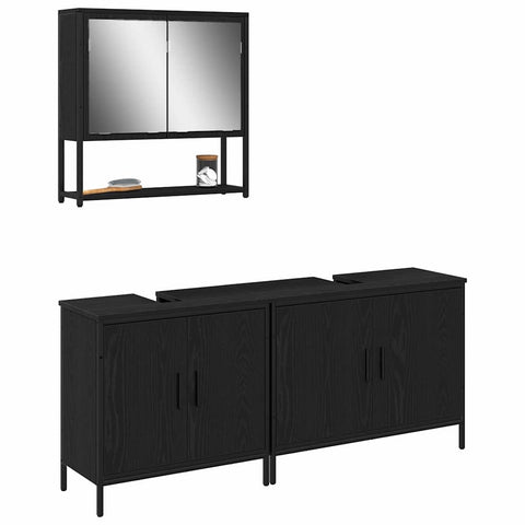 vidaXL 3 Piece Bathroom Furniture Set Black Oak Engineered Wood