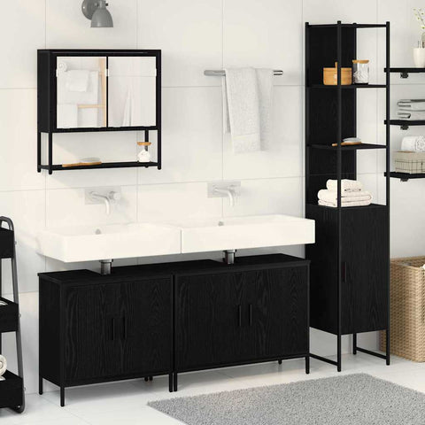 vidaXL 4 Piece Bathroom Furniture Set in Black Oak and Engineered Wood