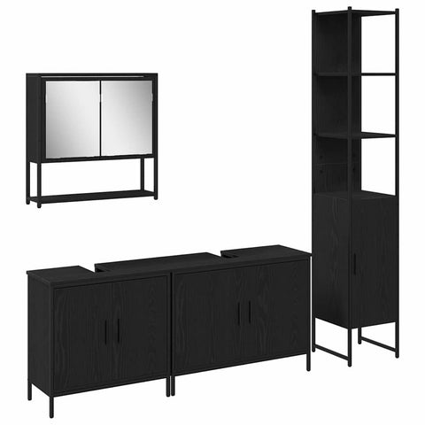 vidaXL 4 Piece Bathroom Furniture Set in Black Oak and Engineered Wood