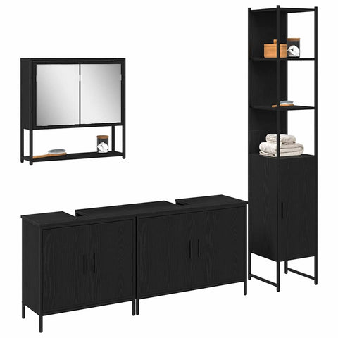 vidaXL 4 Piece Bathroom Furniture Set in Black Oak and Engineered Wood