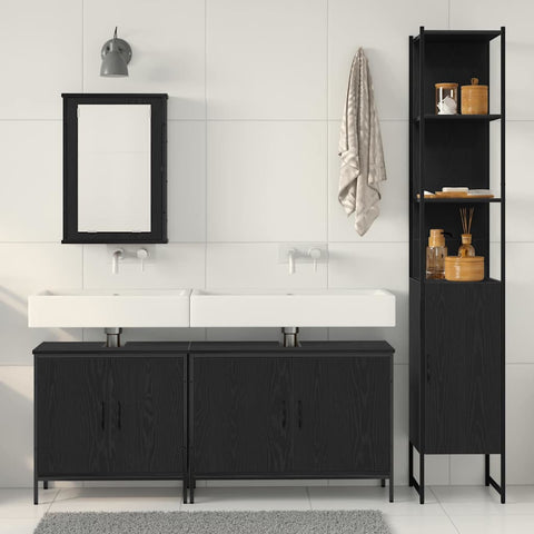 vidaXL 4 Piece Bathroom Furniture Set Black Oak Engineered Wood