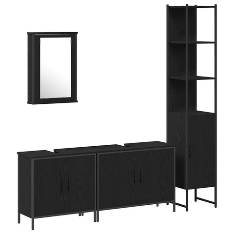 vidaXL 4 Piece Bathroom Furniture Set Black Oak Engineered Wood