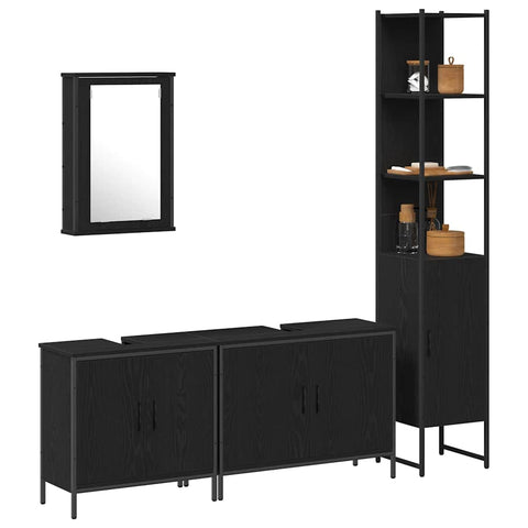 vidaXL 4 Piece Bathroom Furniture Set Black Oak Engineered Wood