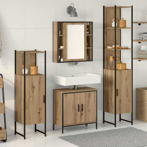 vidaXL Bathroom Furniture Set with Door 4 pcs Brown 33 x 33 x 185.5 cm