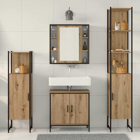 vidaXL Bathroom Furniture Set with Door 4 pcs Brown 33 x 33 x 185.5 cm
