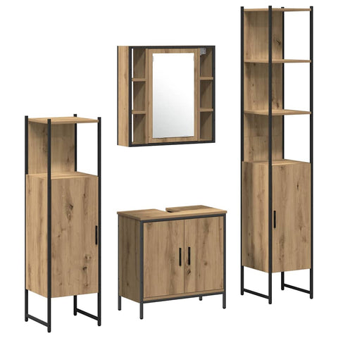 vidaXL Bathroom Furniture Set with Door 4 pcs Brown 33 x 33 x 185.5 cm