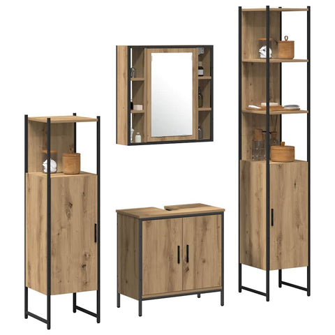 vidaXL Bathroom Furniture Set with Door 4 pcs Brown 33 x 33 x 185.5 cm