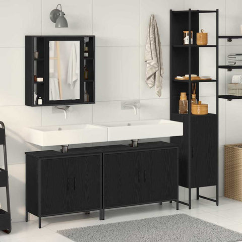 vidaXL 4 Piece Bathroom Furniture Set Black Oak Engineered Wood