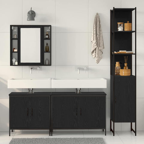 vidaXL 4 Piece Bathroom Furniture Set Black Oak Engineered Wood