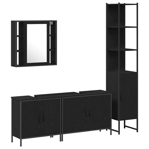 vidaXL 4 Piece Bathroom Furniture Set Black Oak Engineered Wood