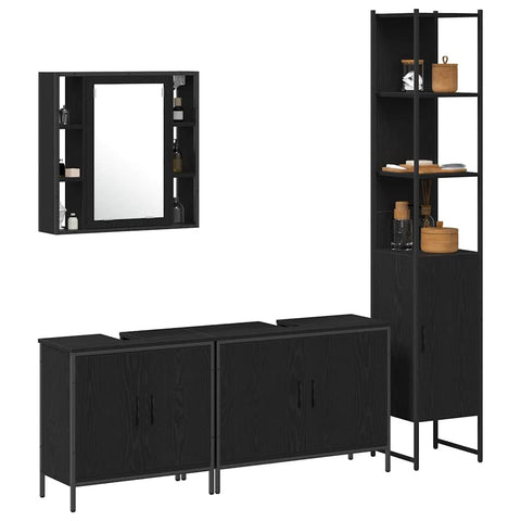 vidaXL 4 Piece Bathroom Furniture Set Black Oak Engineered Wood