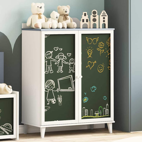 vidaXL Chalkboard Cabinet with Shelf Grey and white Engineered wood