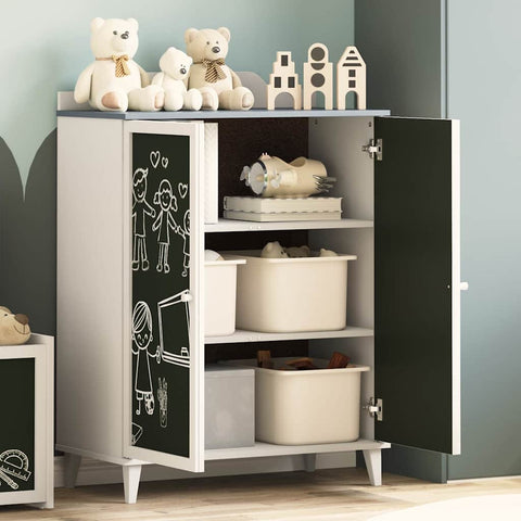 vidaXL Chalkboard Cabinet with Shelf Grey and white Engineered wood