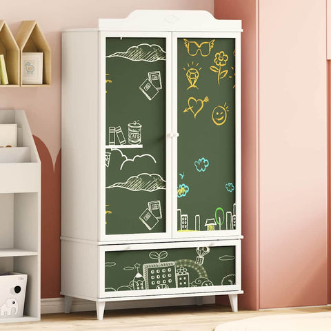 vidaXL Chalkboard Wardrobe with Drawer with Door White Engineered wood