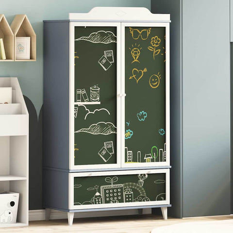 vidaXL Chalkboard Wardrobe with Drawer Grey and white Engineered wood