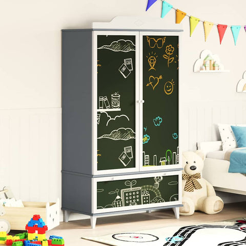 vidaXL Chalkboard Wardrobe with Drawer Grey and white Engineered wood