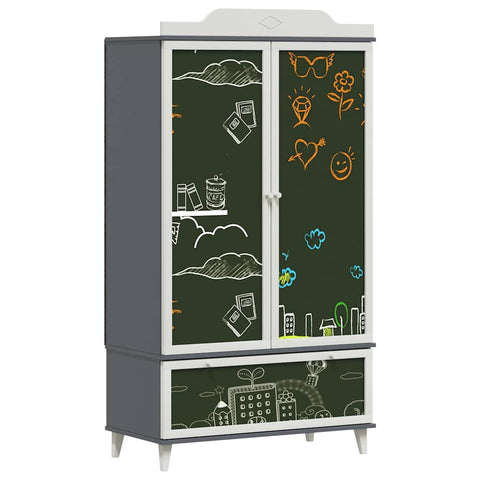 vidaXL Chalkboard Wardrobe with Drawer Grey and white Engineered wood