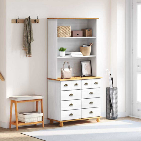 vidaXL Hutch “ASKIM” White 91x40x183 cm Solid Wood Pine