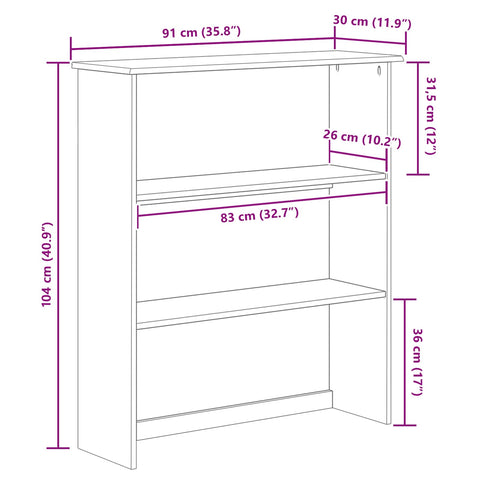 vidaXL Hutch ASKIM 91 x 30 x 104 cm Solid pine wood