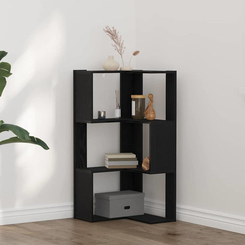 vidaXL Corner Bookcase 3-Tier Black Oak 50x50x102 cm Engineered Wood