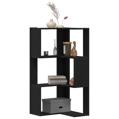 vidaXL Corner Bookcase 3-Tier Black Oak 50x50x102 cm Engineered Wood