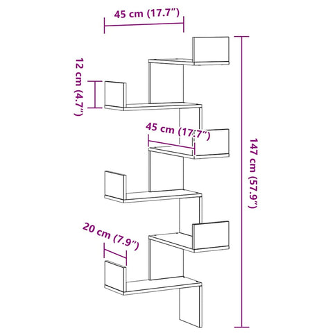 vidaXL Wall Corner Shelf Black oak 45 x 45 x 147 cm Engineered wood