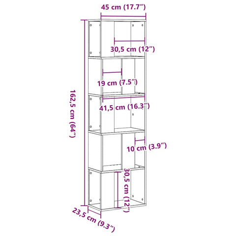 vidaXL Bookcase 5-Tier Black Oak 45x23,5x162,5 cm Engineered Wood