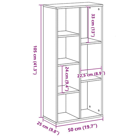vidaXL Bookcase Black Oak 50x25x105 cm Engineered Wood