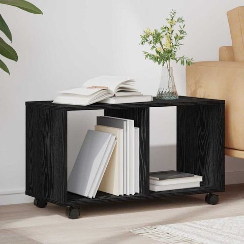 vidaXL End Table with Wheels Black Oak 72x33x42,5 cm Engineered Wood