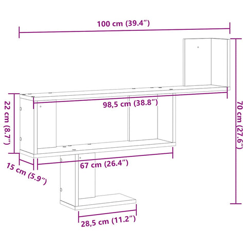 vidaXL Wall Shelf Black Oak 100x15x70 cm Engineered Wood