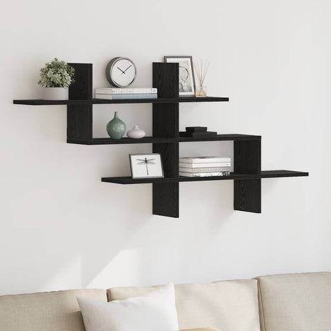 vidaXL Wall Shelf Black Oak 124.5x18x60.5 cm Engineered Wood