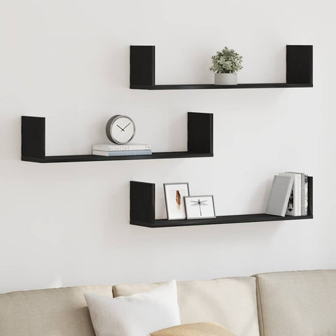 vidaXL Wall Shelves 3 pcs Black Oak 80x18x18 cm Engineered Wood