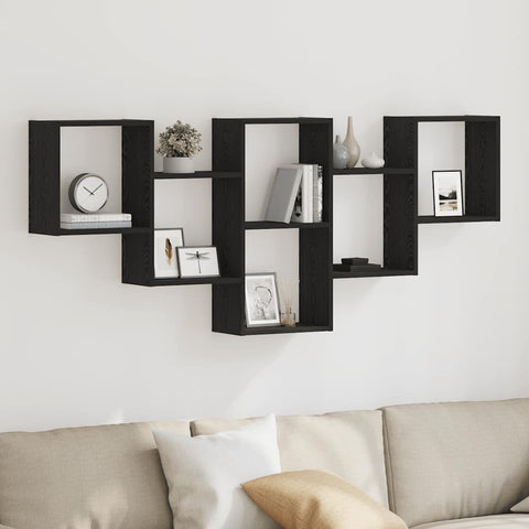 vidaXL Wall Shelf Black Oak 159x18x66 cm Engineered Wood