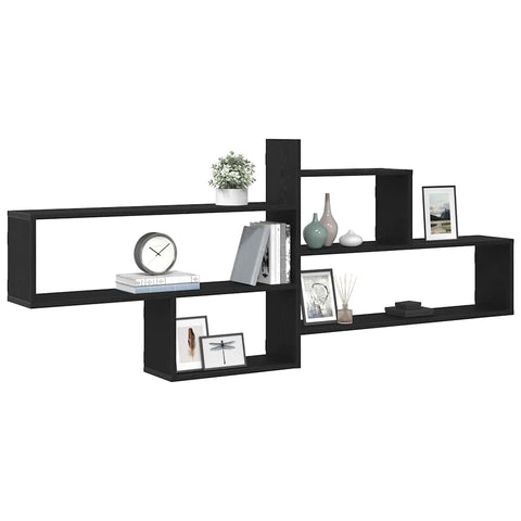 vidaXL Wall Shelf Black Oak 167.5x18x68 cm Engineered Wood