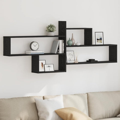 vidaXL Wall Shelf Black Oak 167.5x18x68 cm Engineered Wood