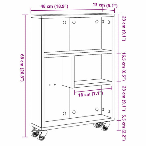 vidaXL Narrow Storage Trolley Black oak 48 x 13 x 68 cm