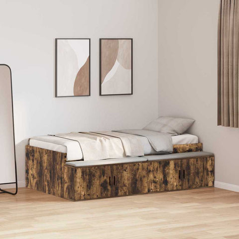 vidaXL Storage Bed Frame Smoked oak 90 x 200 cm Engineered wood