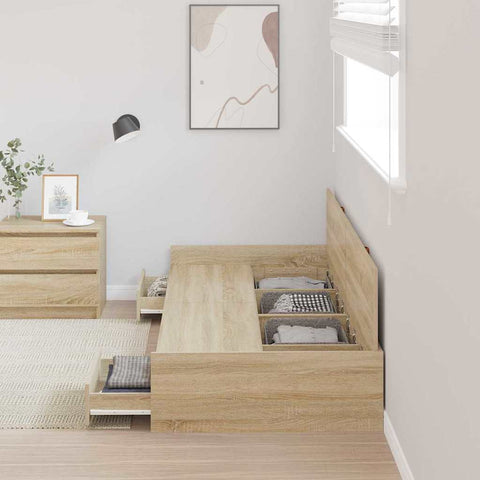 Storage Bed Frame with Drawer Sonoma Oak 100 x 200 cm Engineered wood