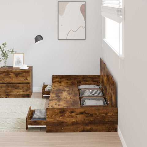 Storage Bed Frame with Drawer Smoked Oak 90 x 200 cm Engineered wood