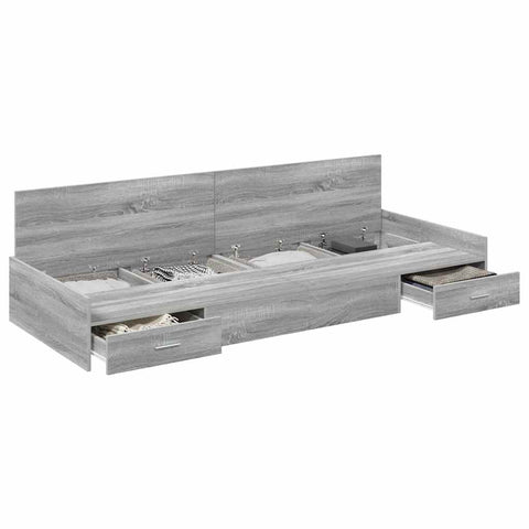 Storage Bed Frame with Drawer Grey Sonoma 90 x 200 cm Engineered wood