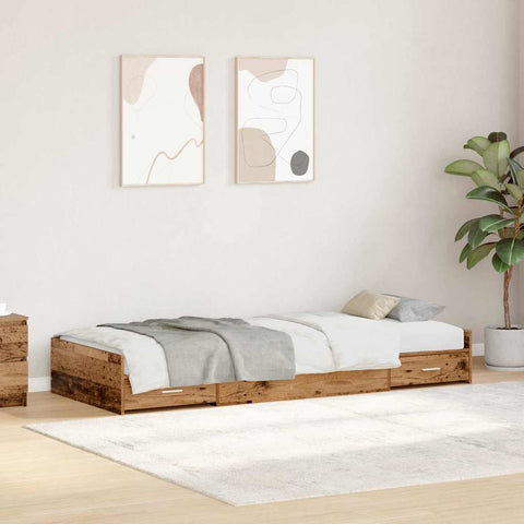 Storage Bed Frame with Headboard Old Wood 90 x 200 cm Engineered wood