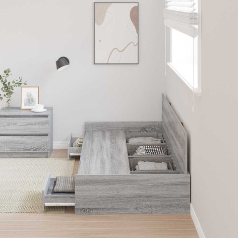 Storage Bed Frame with Drawer Grey Sonoma 80 x 200 cm Engineered wood