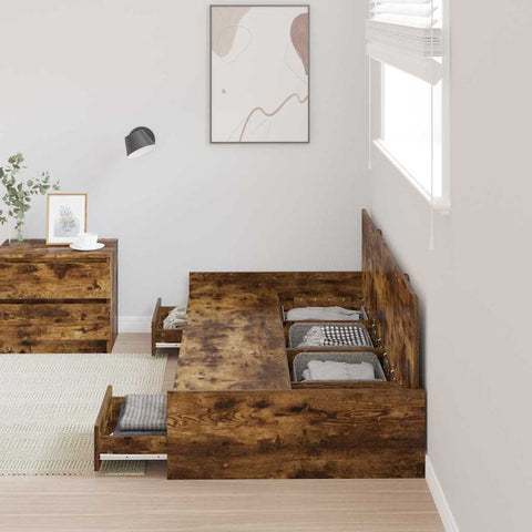 Storage Bed Frame with Headboard Old Wood 80 x 200 cm Engineered wood