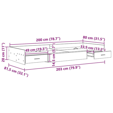 Storage Bed Frame with Headboard Old Wood 80 x 200 cm Engineered wood