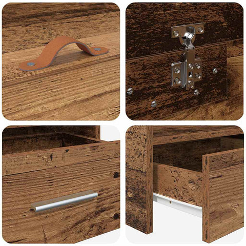 Storage Bed Frame with Headboard Old Wood 80 x 200 cm Engineered wood