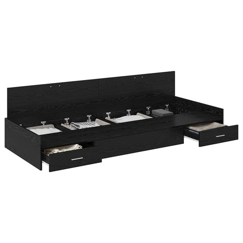 Storage Bed Frame with Drawer Black Oak 75 x 190 cm Engineered wood