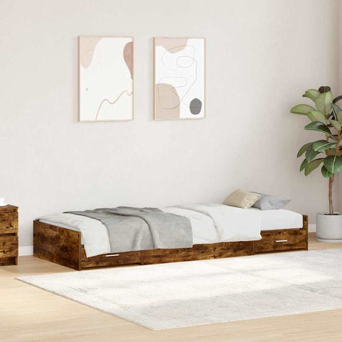 Storage Bed Frame with Headboard Old Wood 75 x 190 cm Engineered wood