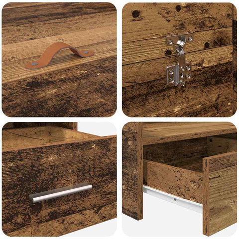 vidaXL Storage Bed Frame with Drawer with Headboard with Storage Old wood 120 x 200 cm Wood