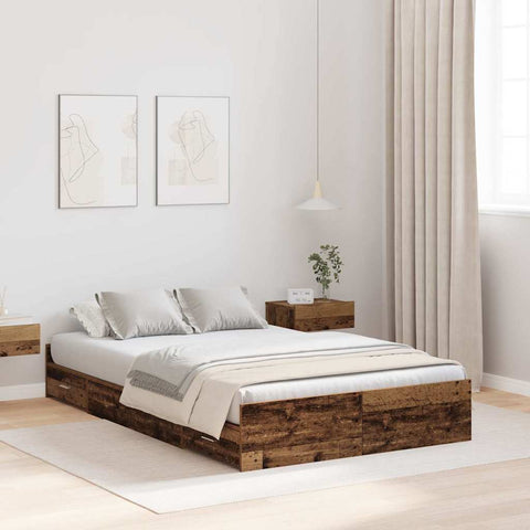 vidaXL Storage Bed Frame with Drawer with Headboard with Storage Old wood 120 x 200 cm Wood